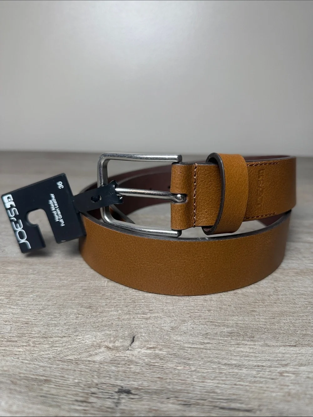 Joe’s Men's Cognac Brown Leather Belt with Silver Buckle